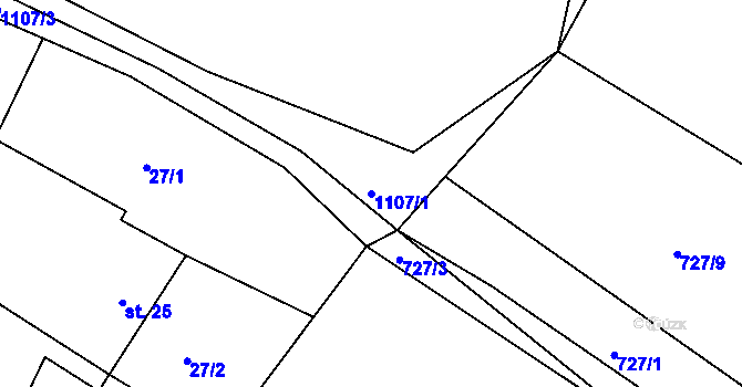 Parcela st. 1107/1 v KÚ Horní Kounice, Katastrální mapa