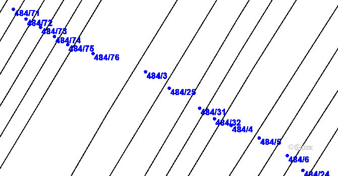 Parcela st. 484/25 v KÚ Horní Kounice, Katastrální mapa