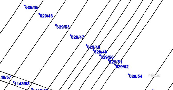 Parcela st. 629/48 v KÚ Horní Kounice, Katastrální mapa