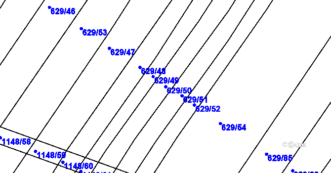 Parcela st. 629/50 v KÚ Horní Kounice, Katastrální mapa