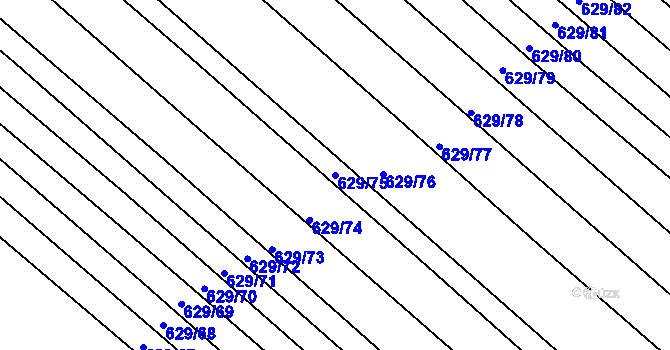 Parcela st. 629/75 v KÚ Horní Kounice, Katastrální mapa