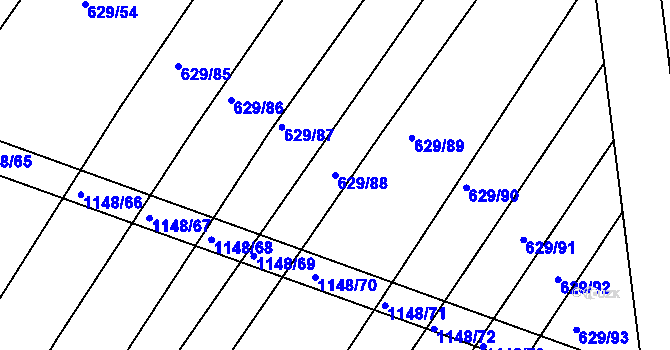 Parcela st. 629/88 v KÚ Horní Kounice, Katastrální mapa