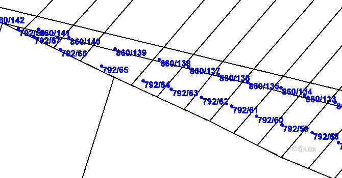 Parcela st. 792/63 v KÚ Horní Kounice, Katastrální mapa