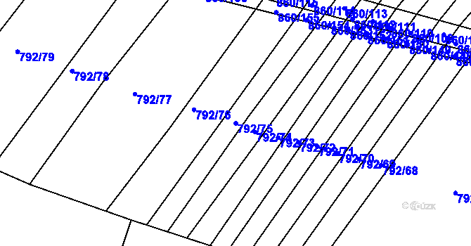 Parcela st. 792/75 v KÚ Horní Kounice, Katastrální mapa