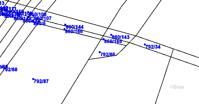 Parcela st. 792/86 v KÚ Horní Kounice, Katastrální mapa