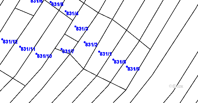 Parcela st. 831/1 v KÚ Horní Kounice, Katastrální mapa