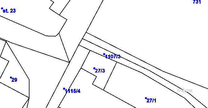 Parcela st. 1107/3 v KÚ Horní Kounice, Katastrální mapa
