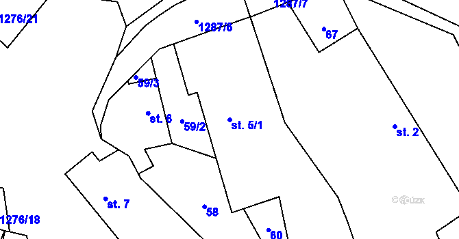 Parcela st. 5/1 v KÚ Horní Kozolupy, Katastrální mapa