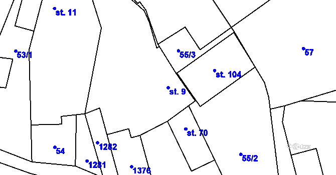 Parcela st. 9 v KÚ Horní Kozolupy, Katastrální mapa
