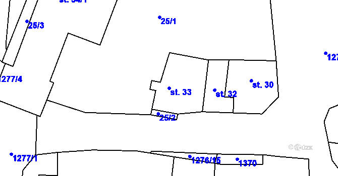 Parcela st. 33 v KÚ Horní Kozolupy, Katastrální mapa