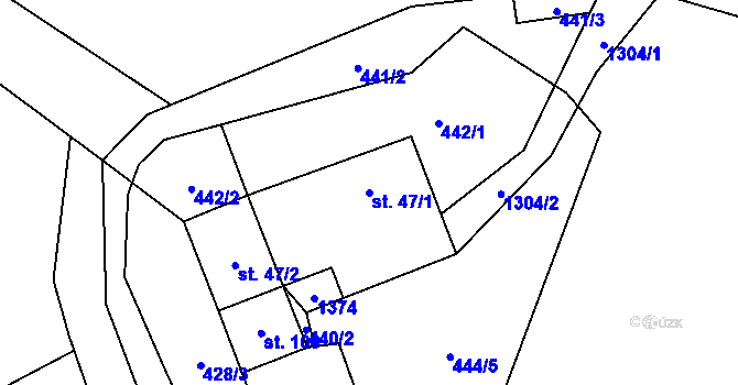 Parcela st. 47/1 v KÚ Horní Kozolupy, Katastrální mapa
