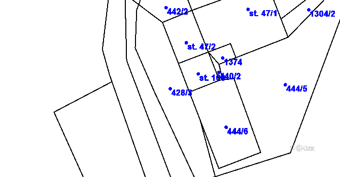 Parcela st. 428/3 v KÚ Horní Kozolupy, Katastrální mapa