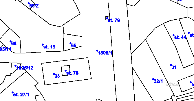 Parcela st. 1805/1 v KÚ Slavice u Horních Kozolup, Katastrální mapa