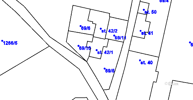 Parcela st. 42/1 v KÚ Strahov, Katastrální mapa