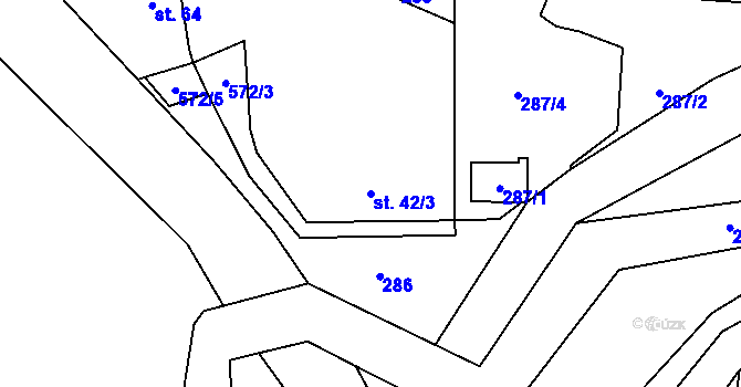 Parcela st. 42/3 v KÚ Bohouňovice II, Katastrální mapa