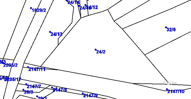 Parcela st. 24/2 v KÚ Bohouňovice II, Katastrální mapa