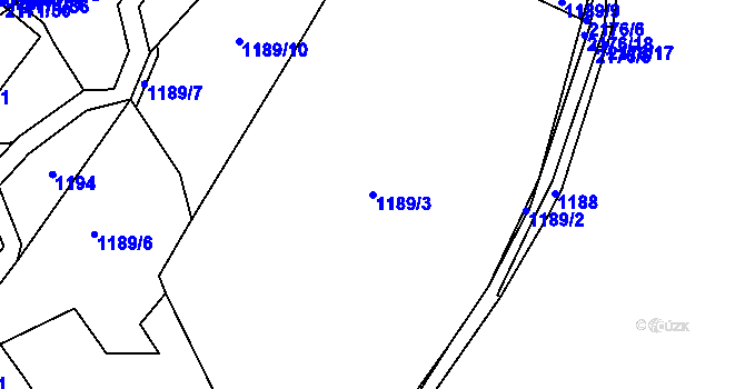 Parcela st. 1189/3 v KÚ Bohouňovice II, Katastrální mapa