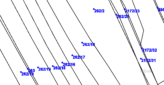 Parcela st. 262/18 v KÚ Bohouňovice II, Katastrální mapa