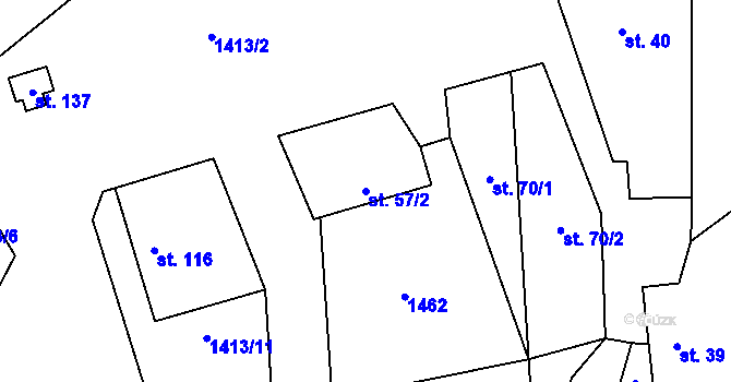 Parcela st. 57/2 v KÚ Dolní Kruty, Katastrální mapa
