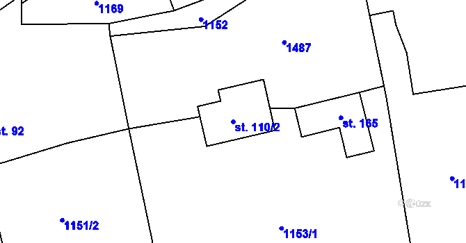 Parcela st. 110/2 v KÚ Dolní Kruty, Katastrální mapa