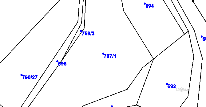 Parcela st. 707/1 v KÚ Dolní Kruty, Katastrální mapa
