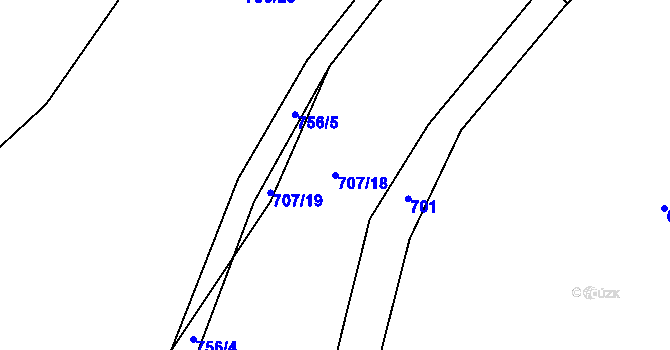 Parcela st. 707/18 v KÚ Dolní Kruty, Katastrální mapa