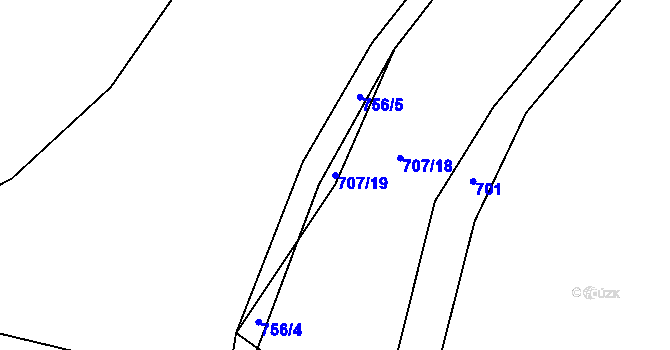 Parcela st. 707/19 v KÚ Dolní Kruty, Katastrální mapa
