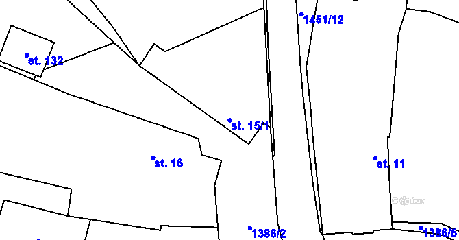 Parcela st. 15/1 v KÚ Horní Kruty, Katastrální mapa