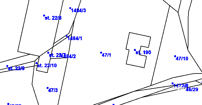 Parcela st. 47/1 v KÚ Horní Kruty, Katastrální mapa