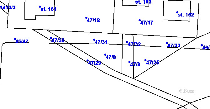Parcela st. 47/8 v KÚ Horní Kruty, Katastrální mapa