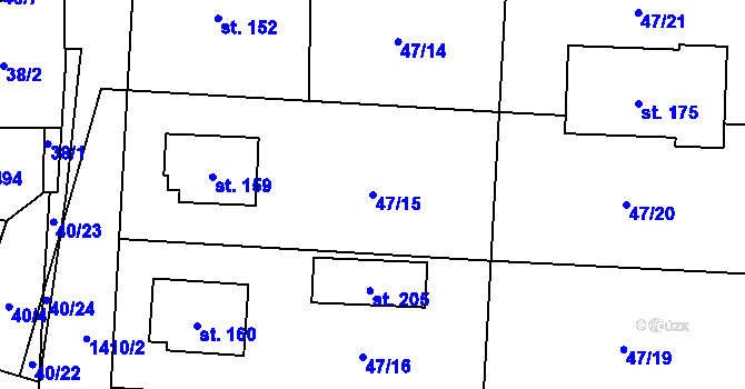 Parcela st. 47/15 v KÚ Horní Kruty, Katastrální mapa