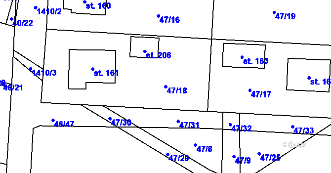 Parcela st. 47/18 v KÚ Horní Kruty, Katastrální mapa