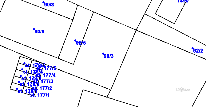 Parcela st. 90/3 v KÚ Horní Kruty, Katastrální mapa