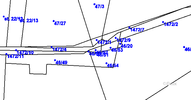 Parcela st. 46/52 v KÚ Horní Kruty, Katastrální mapa