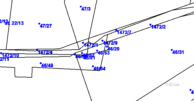 Parcela st. 46/53 v KÚ Horní Kruty, Katastrální mapa