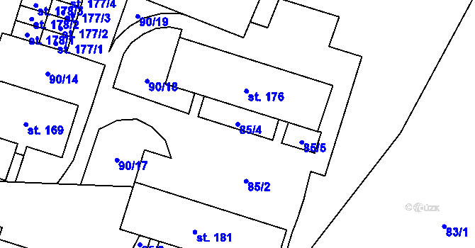 Parcela st. 85/4 v KÚ Horní Kruty, Katastrální mapa
