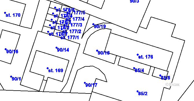 Parcela st. 90/18 v KÚ Horní Kruty, Katastrální mapa