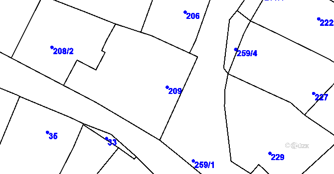 Parcela st. 209 v KÚ Horní Lapač, Katastrální mapa