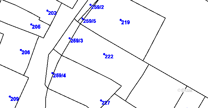 Parcela st. 222 v KÚ Horní Lapač, Katastrální mapa