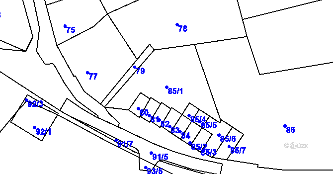 Parcela st. 85/1 v KÚ Horní Lhota u Blanska, Katastrální mapa