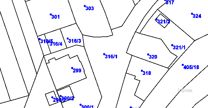 Parcela st. 316/1 v KÚ Horní Lhota u Blanska, Katastrální mapa