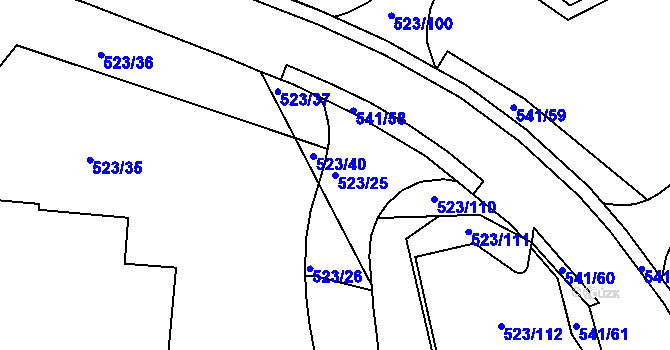 Parcela st. 523/25 v KÚ Horní Lhota u Blanska, Katastrální mapa