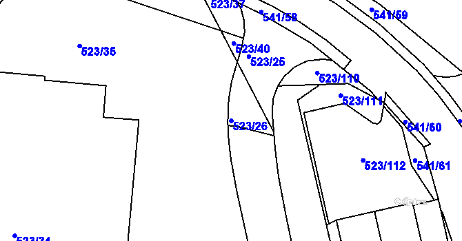 Parcela st. 523/26 v KÚ Horní Lhota u Blanska, Katastrální mapa
