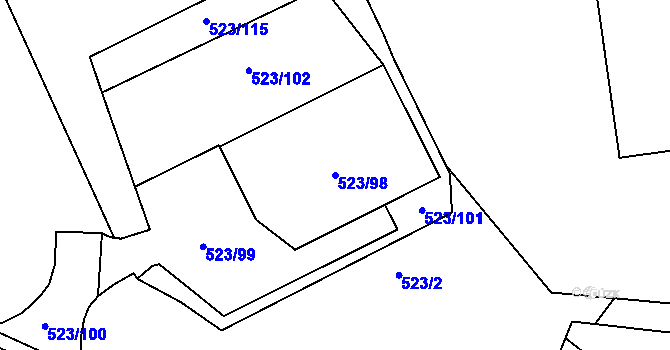 Parcela st. 523/98 v KÚ Horní Lhota u Blanska, Katastrální mapa