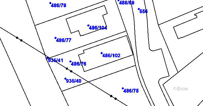 Parcela st. 486/102 v KÚ Horní Lhota u Blanska, Katastrální mapa
