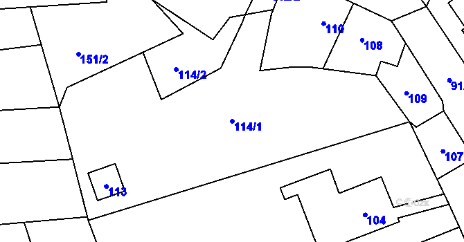 Parcela st. 114/1 v KÚ Horní Lhota u Blanska, Katastrální mapa