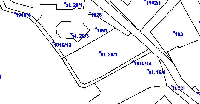 Parcela st. 20/1 v KÚ Horní Lhota u Luhačovic, Katastrální mapa