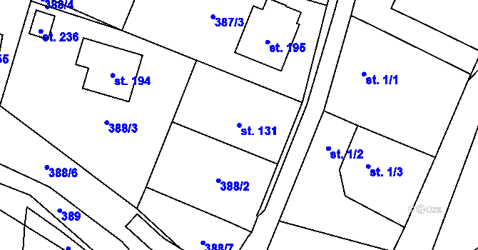 Parcela st. 131 v KÚ Horní Lhota u Luhačovic, Katastrální mapa