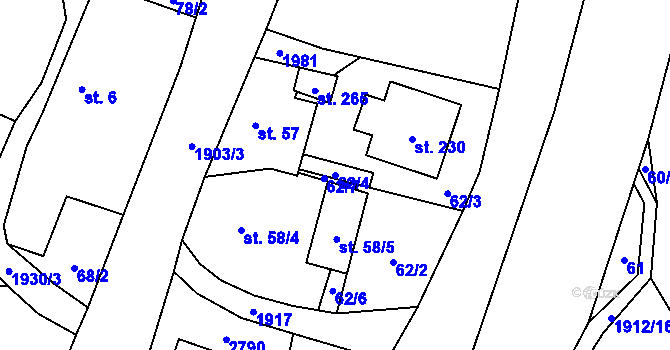 Parcela st. 62/4 v KÚ Horní Lhota u Luhačovic, Katastrální mapa