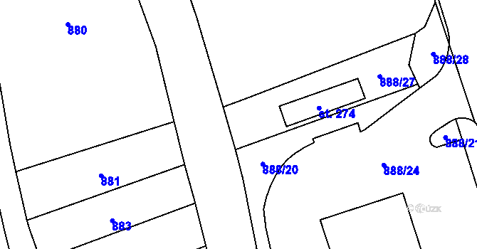 Parcela st. 888/19 v KÚ Horní Lhota u Luhačovic, Katastrální mapa